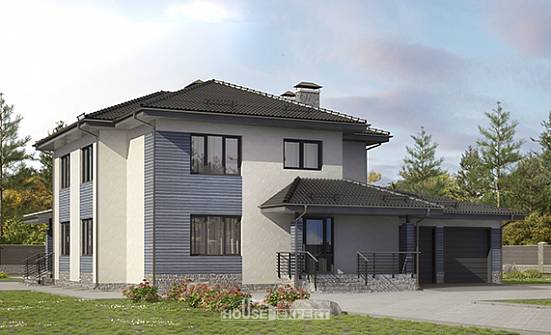 340-005-П Проект двухэтажного дома, гараж, классический дом из блока | Проекты домов от House Expert