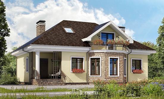 150-008-Л Проект двухэтажного дома с мансардой, скромный домик из теплоблока | Проекты домов от House Expert
