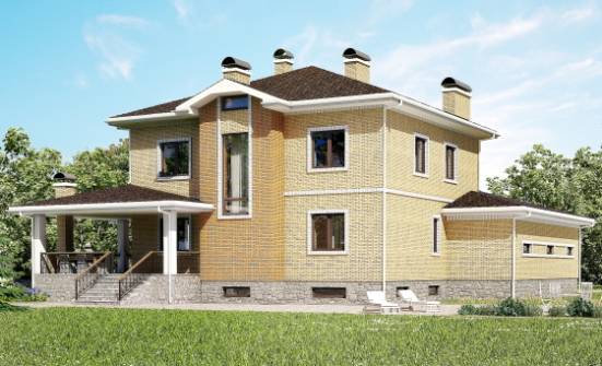 350-002-Л Проект трехэтажного дома и гаражом, огромный домик из кирпича | Проекты домов от House Expert