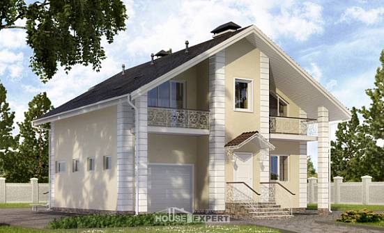 150-002-Л Проект двухэтажного дома с мансардным этажом, гараж, бюджетный коттедж из твинблока | Проекты домов от House Expert