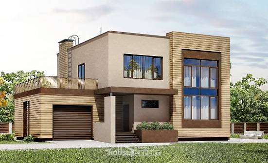 220-003-Л Проект двухэтажного дома и гаражом, современный коттедж из блока | Проекты домов от House Expert