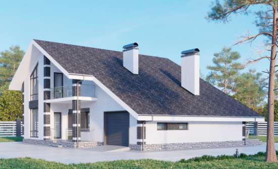 190-008-П Проект двухэтажного дома с мансардой и гаражом, классический домик из блока | Проекты домов от House Expert