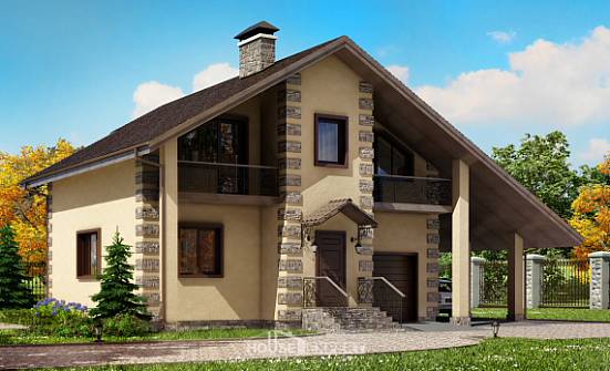 150-003-П Проект двухэтажного дома мансардный этаж и гаражом, небольшой дом из пеноблока | Проекты домов от House Expert