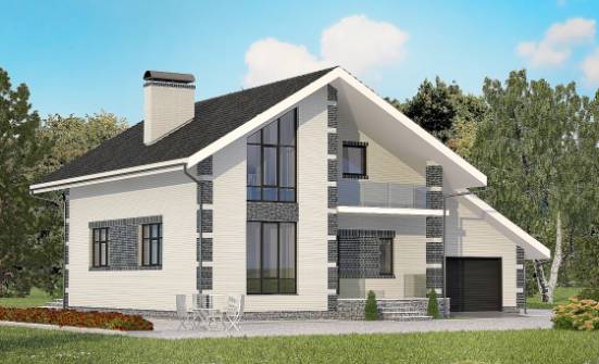 180-001-П Проект двухэтажного дома с мансардой, гараж, бюджетный коттедж из поризованных блоков | Проекты домов от House Expert
