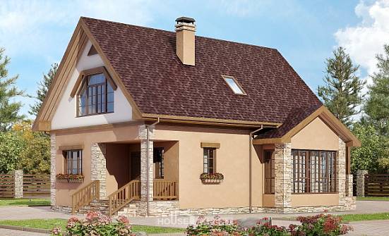 140-002-П Проект двухэтажного дома мансардой, бюджетный домик из арболита | Проекты домов от House Expert