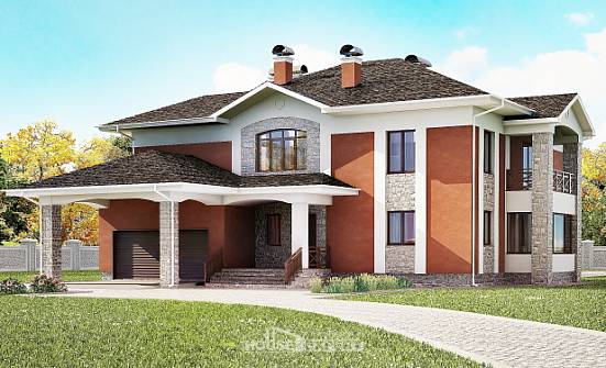 400-002-Л Проект двухэтажного дома и гаражом, огромный домик из кирпича | Проекты домов от House Expert