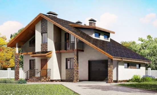180-008-П Проект двухэтажного дома с мансардным этажом и гаражом, классический домик из газобетона | Проекты домов от House Expert