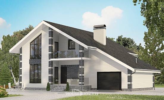 180-001-П Проект двухэтажного дома с мансардой, гараж, бюджетный коттедж из поризованных блоков | Проекты домов от House Expert