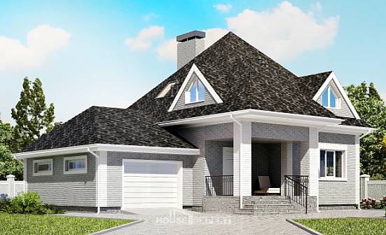 135-001-Л Проект двухэтажного дома мансардой, гараж, экономичный коттедж из кирпича | Проекты домов от House Expert