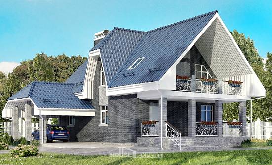 125-002-Л Проект двухэтажного дома мансардный этаж и гаражом, компактный загородный дом из блока | Проекты домов от House Expert