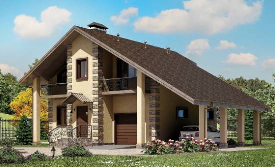 150-003-П Проект двухэтажного дома мансардный этаж и гаражом, небольшой дом из пеноблока | Проекты домов от House Expert