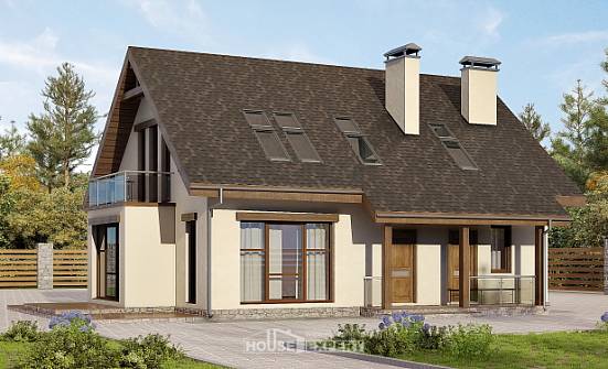 155-012-Л Проект двухэтажного дома мансардный этаж, уютный загородный дом из арболита | Проекты домов от House Expert