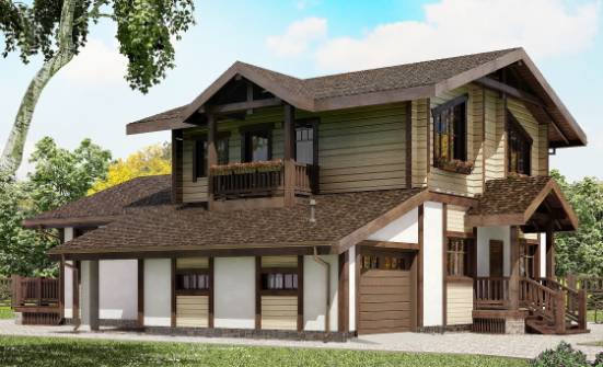 190-004-П Проект двухэтажного дома с мансардным этажом, гараж, простой загородный дом из блока из бревен | Проекты домов от House Expert