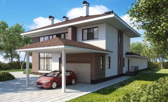 340-001-П Проект двухэтажного дома и гаражом, большой загородный дом из кирпича | Проекты домов от House Expert