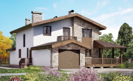 220-001-П Проект двухэтажного дома с мансардой и гаражом, просторный коттедж из газосиликатных блоков | Проекты домов от House Expert