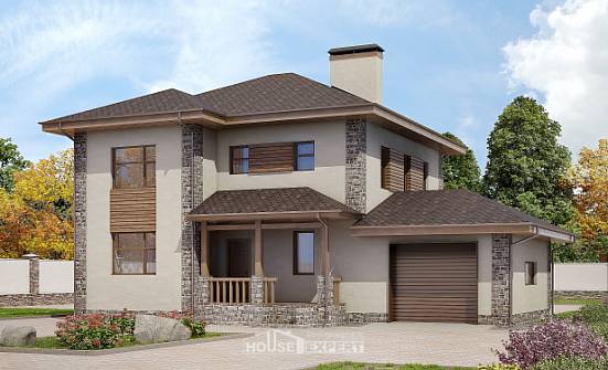 185-004-П Проект двухэтажного дома, гараж, красивый домик из газосиликатных блоков | Проекты домов от House Expert