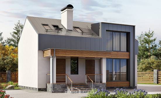 120-004-П Проект двухэтажного дома мансардный этаж, доступный коттедж из теплоблока | Проекты домов от House Expert
