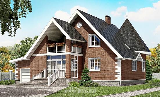 220-002-Л Проект двухэтажного дома с мансардным этажом, гараж, современный домик из пеноблока | Проекты домов от House Expert