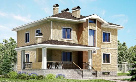 350-002-Л Проект трехэтажного дома и гаражом, огромный домик из кирпича | Проекты домов от House Expert
