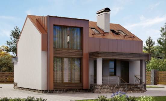 120-004-Л Проект двухэтажного дома мансардой, компактный домик из газосиликатных блоков | Проекты домов от House Expert
