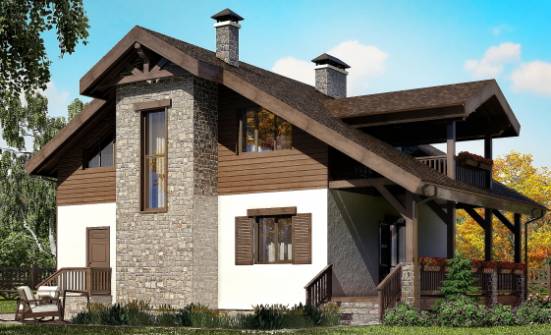 150-004-Л Проект двухэтажного дома мансардный этаж, классический загородный дом из газобетона | Проекты домов от House Expert