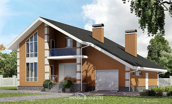 190-006-П Проект двухэтажного дома с мансардным этажом, гараж, средний коттедж из газобетона | Проекты домов от House Expert