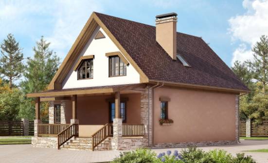 140-002-П Проект двухэтажного дома мансардой, бюджетный домик из арболита | Проекты домов от House Expert
