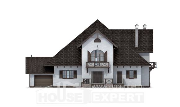350-001-Л Проект двухэтажного дома мансардный этаж и гаражом, огромный коттедж из пеноблока, House Expert