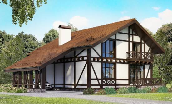 155-002-П Проект двухэтажного дома мансардой, гараж, экономичный загородный дом из арболита, House Expert