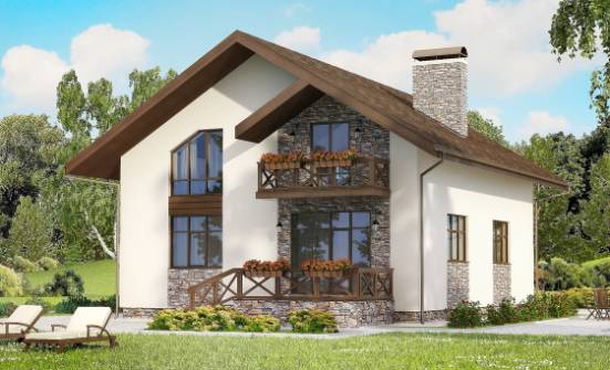 155-001-П Проект двухэтажного дома мансардой и гаражом, уютный домик из газосиликатных блоков, House Expert
