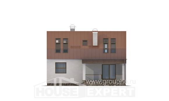 120-004-Л Проект двухэтажного дома мансардой, экономичный коттедж из газобетона, House Expert