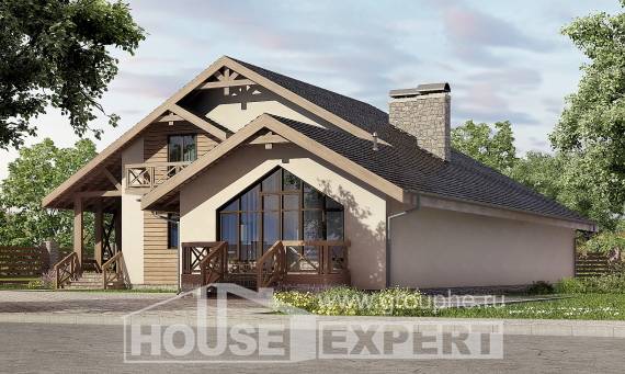 265-001-Л Проект двухэтажного дома с мансардой, гараж, классический домик из блока, House Expert