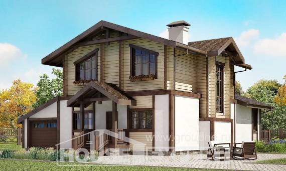 190-004-П Проект двухэтажного дома с мансардой, гараж, классический загородный дом из бризолита из дерева, House Expert