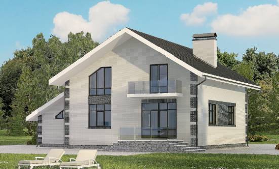 180-001-П Проект двухэтажного дома мансардой и гаражом, доступный домик из газосиликатных блоков, House Expert
