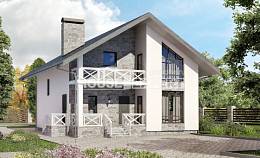 155-001-Л Проект двухэтажного дома мансардой и гаражом, компактный коттедж из газосиликатных блоков, House Expert