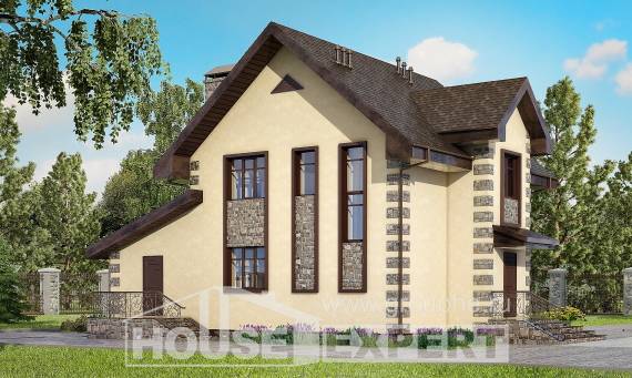 160-004-П Проект двухэтажного дома с мансардой и гаражом, экономичный дом из газобетона, House Expert