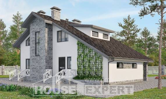 180-017-Л Проект двухэтажного дома с мансардным этажом, гараж, уютный загородный дом из пеноблока, House Expert