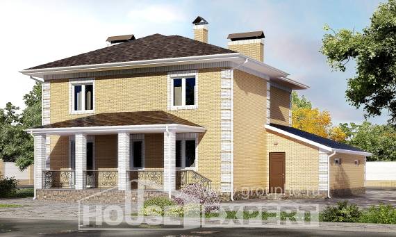 220-006-Л Проект двухэтажного дома и гаражом, уютный коттедж из газосиликатных блоков, House Expert