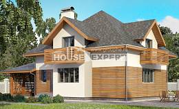 155-004-П Проект двухэтажного дома с мансардой, гараж, экономичный домик из твинблока, House Expert
