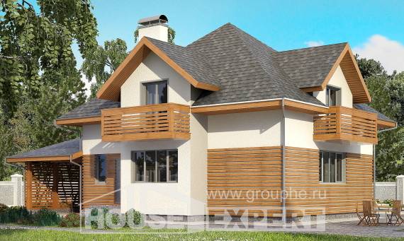 155-004-П Проект двухэтажного дома с мансардой, гараж, экономичный домик из твинблока, House Expert