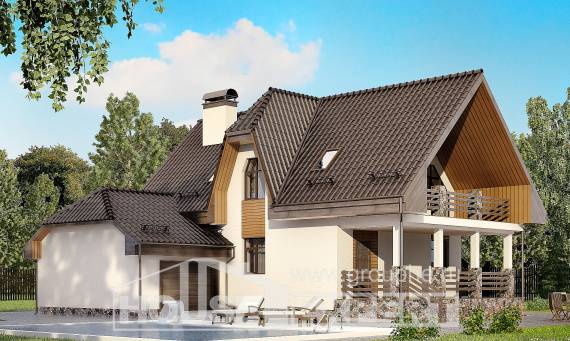 150-001-Л Проект двухэтажного дома с мансардой, гараж, простой дом из арболита, House Expert