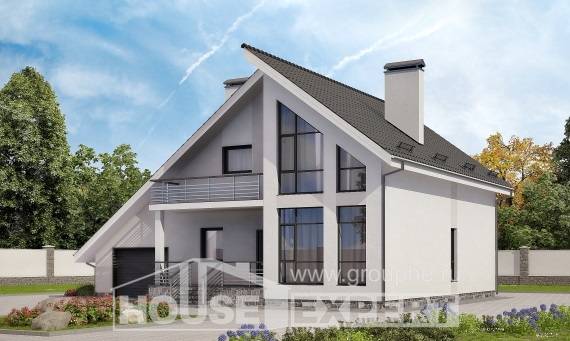 200-007-Л Проект двухэтажного дома мансардой, гараж, просторный загородный дом из поризованных блоков, House Expert