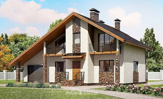 180-008-Л Проект двухэтажного дома с мансардой, гараж, уютный коттедж из поризованных блоков | Проекты домов от House Expert