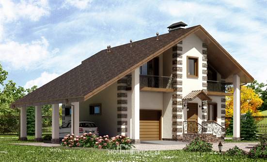 150-003-Л Проект двухэтажного дома с мансардным этажом, гараж, недорогой дом из дерева | Проекты домов от House Expert