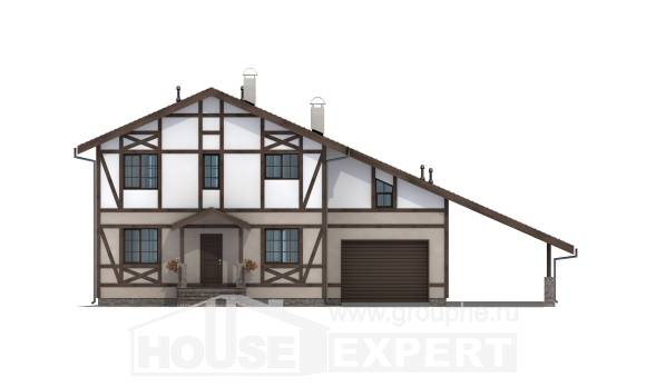 250-002-П Проект двухэтажного дома мансардный этаж, гараж, красивый коттедж из кирпича, House Expert