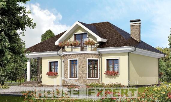 150-008-Л Проект двухэтажного дома мансардой, доступный домик из пеноблока, House Expert