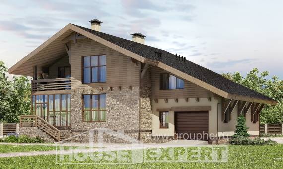 420-001-Л Проект трехэтажного дома мансардой, гараж, красивый домик из кирпича, House Expert