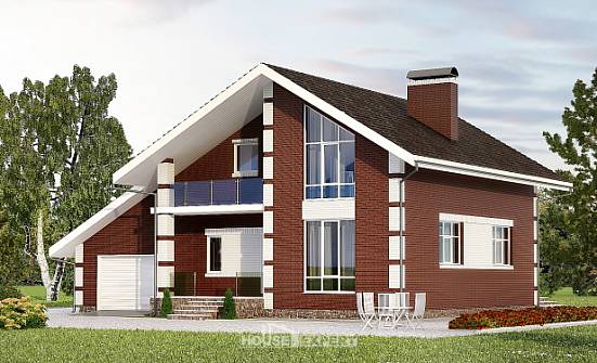 180-001-Л Проект двухэтажного дома мансардой и гаражом, красивый домик из керамзитобетонных блоков, House Expert