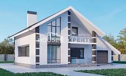 190-008-П Проект двухэтажного дома с мансардным этажом и гаражом, простой коттедж из блока, House Expert
