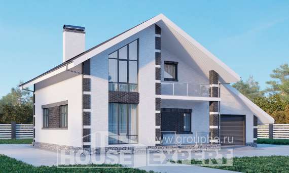 190-008-П Проект двухэтажного дома с мансардным этажом и гаражом, простой коттедж из блока, House Expert